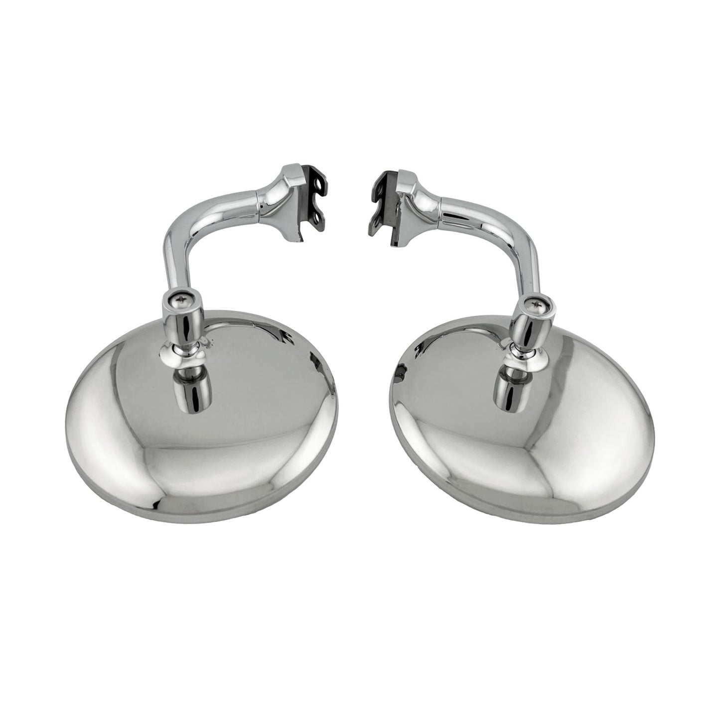 Caretti Peep Mirrors 4" Round Chrome Curved Arm Classic Hot Rod (Pair) Street Legal