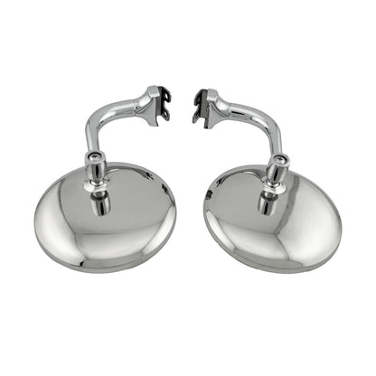 Caretti Peep Mirrors 4" Round Chrome Curved Arm Classic Hot Rod (Pair) Street Legal