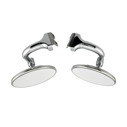 Caretti Peep Mirrors 4" Round Chrome Curved Arm Classic Hot Rod (Pair) Street Legal