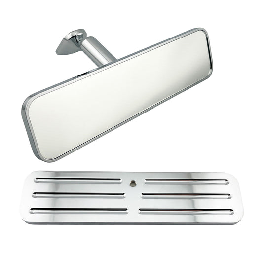 Caretti Slimline Rearview Mirror Chrome Billet Aluminium Rectangular Milled Hot Rod