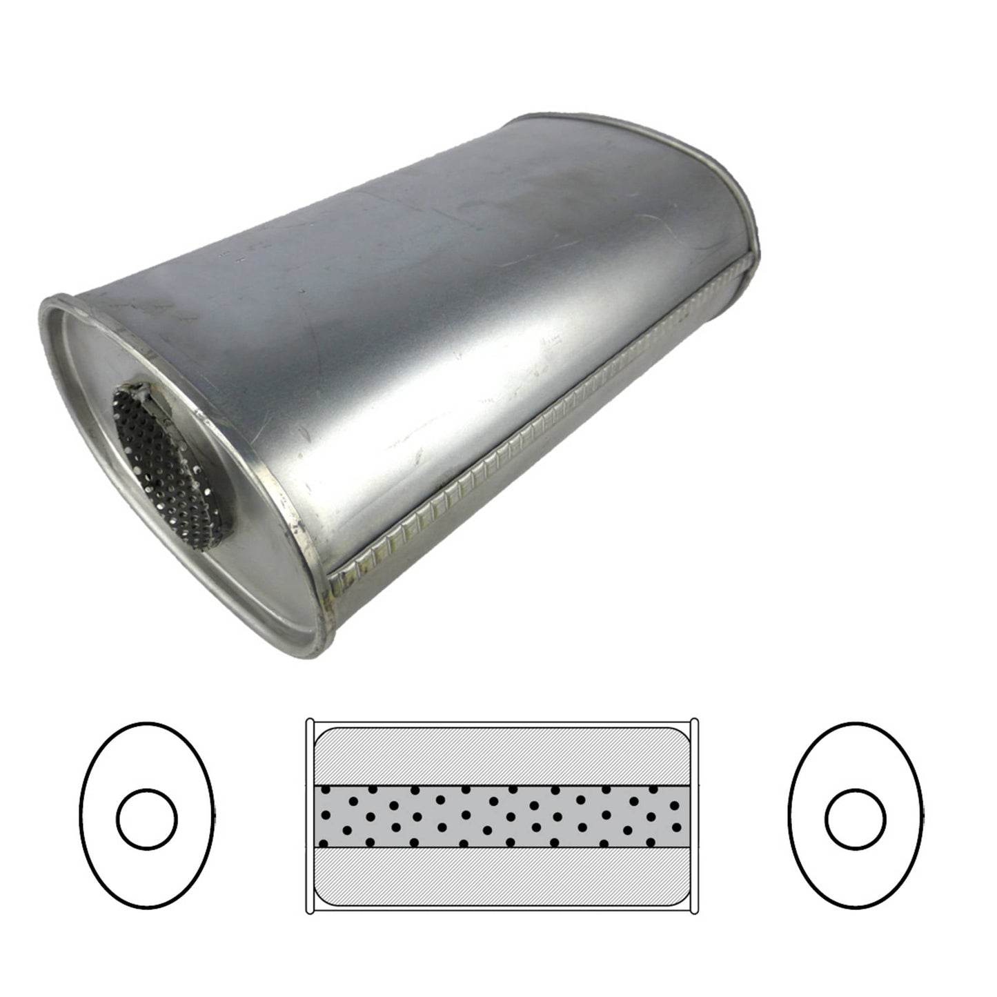 3" Performance Muffler Centre/Centre - 8" x 5" Oval, 10" Long, Aluminised Steel