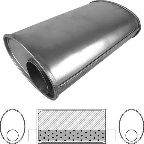 3" Performance Muffler Offset/Offset - 8" x 5" Oval, 10" Long, Aluminised Steel