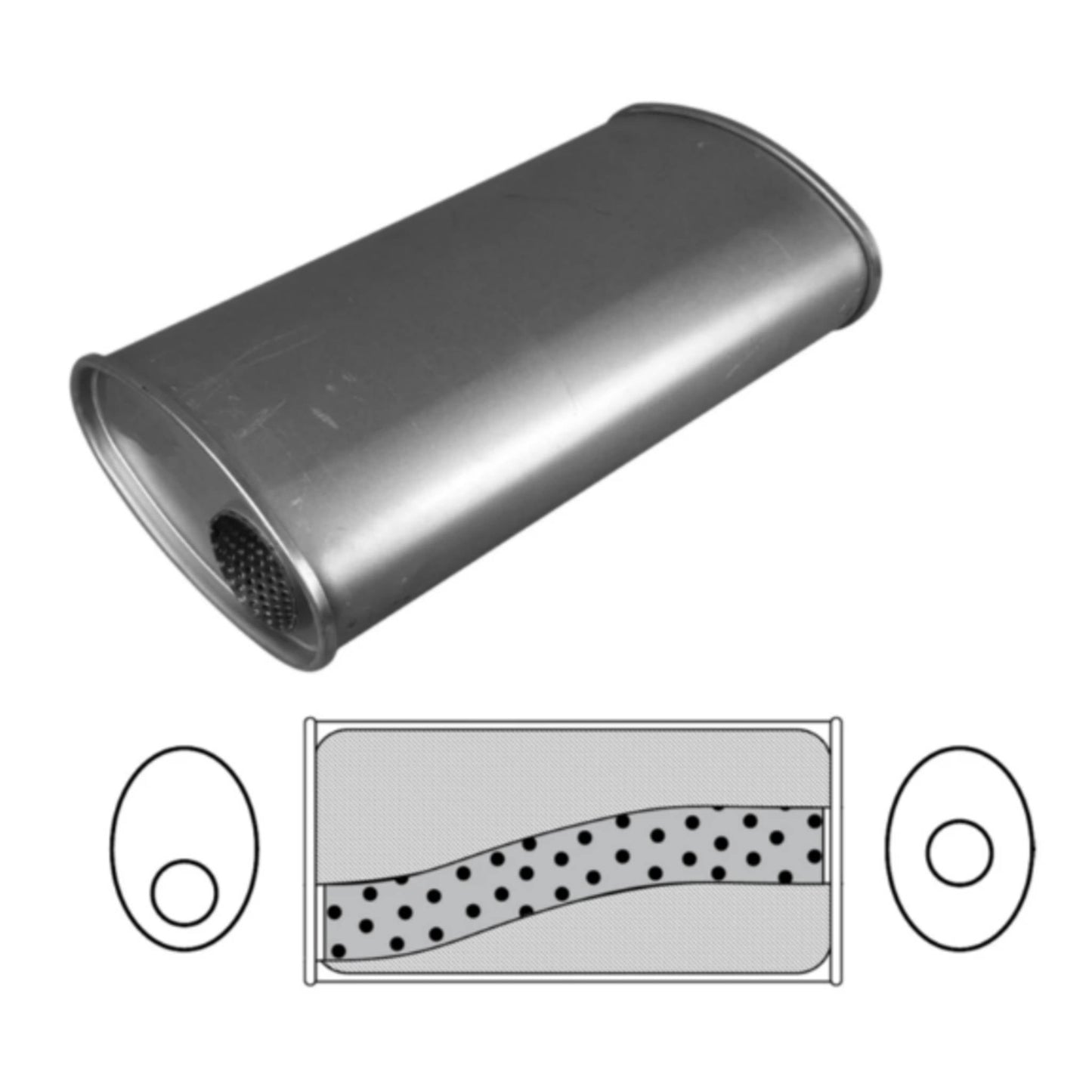 3" Performance Muffler Offset/Centre - 8" x 5" Oval, 12" Long, Aluminised Steel