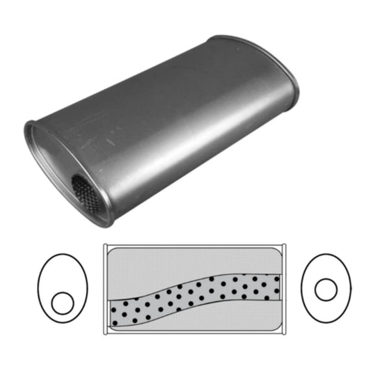 3" Performance Muffler Offset/Centre - 8" x 5" Oval, 12" Long, Aluminised Steel