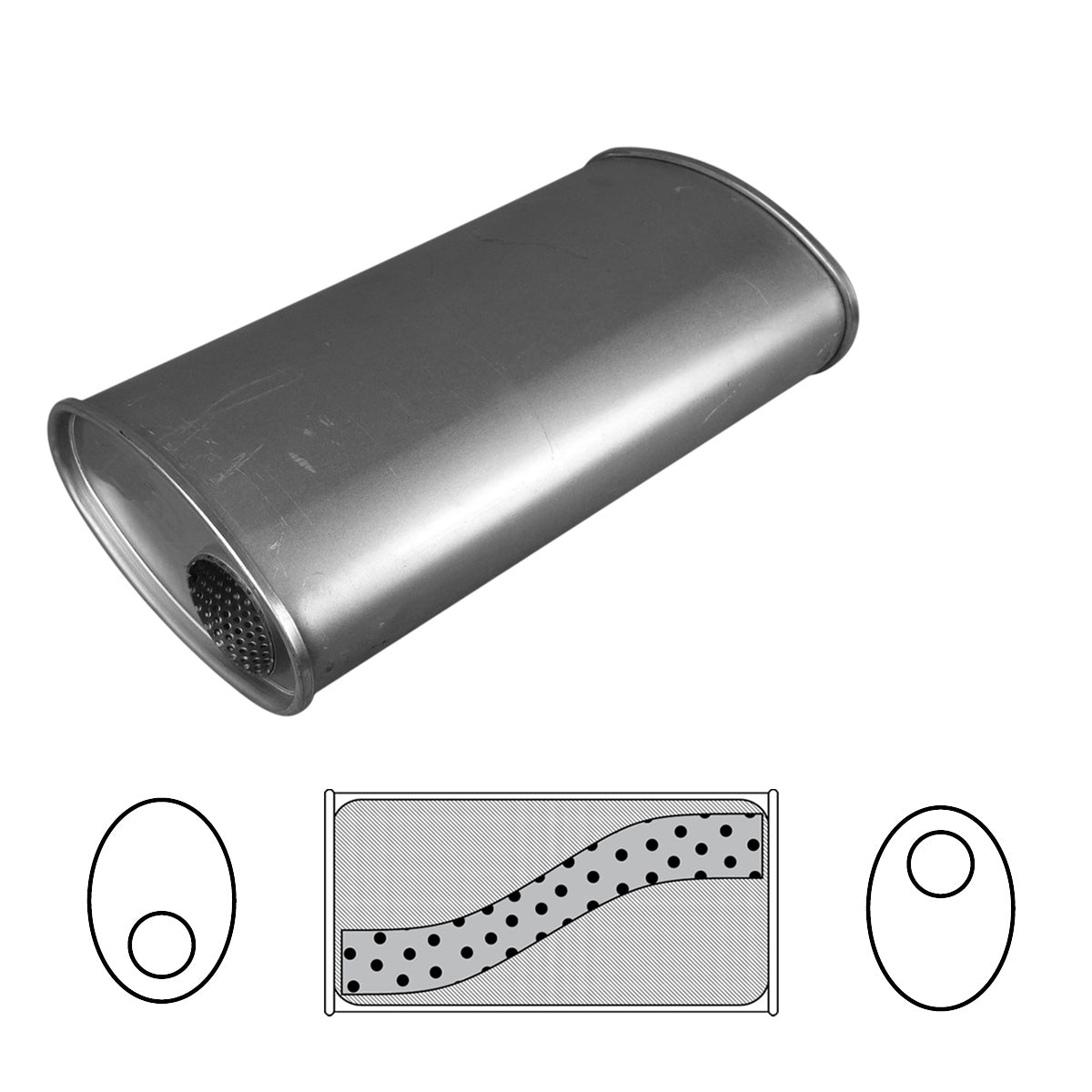 3" Performance Muffler Offset/Offset - 8" x 5" Oval, 14" Long, Aluminised Steel