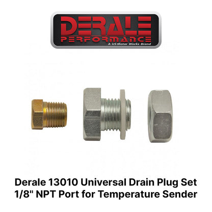 Derale 13010 Universal Transmission Pan Drain Plug Kit for 1/8" NPT Temp Sender