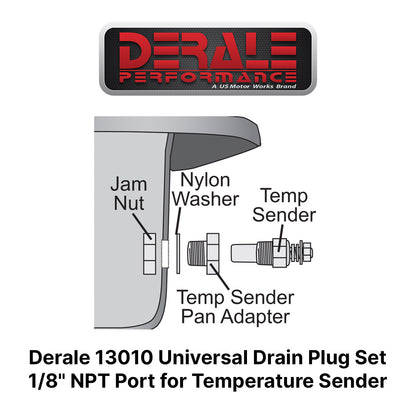 Derale 13010 Universal Transmission Pan Drain Plug Kit for 1/8" NPT Temp Sender