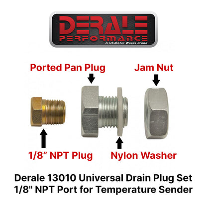 Derale 13010 Universal Transmission Pan Drain Plug Kit for 1/8" NPT Temp Sender