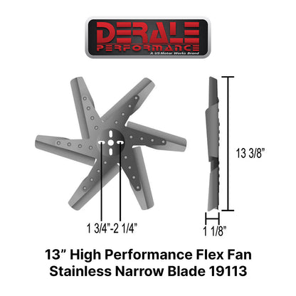 Derale 19113 High Performance Flex Fan 13" Inch Stainless Blade Black Hub