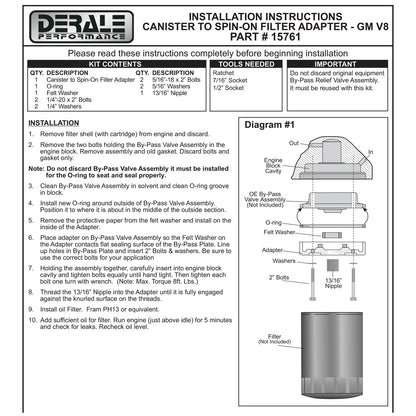 Derale 15761 V8 57-67 SB + BB Chev Canister to 13/16" Spin-On Oil Filter Adapter