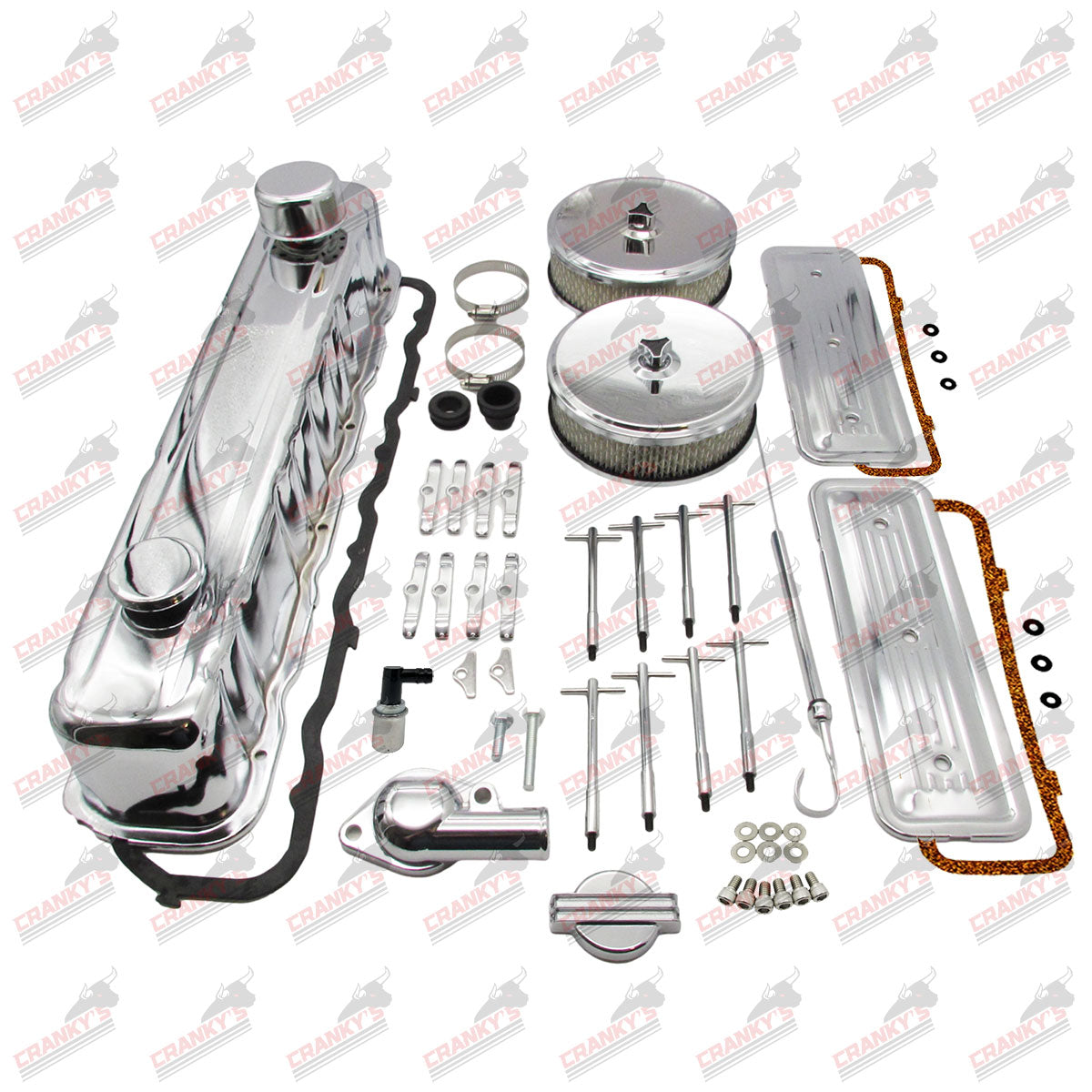 Holden 6 Twin Stromberg Chrome DELUXE Kit 161 179 186 202 Valve Cover + Air Cleaners + Breather + Water Neck + Dipstick + T-Bolts