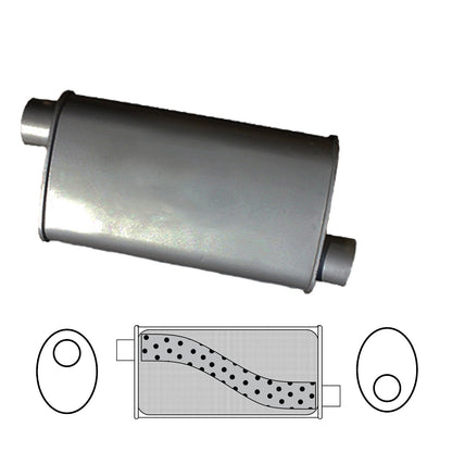 2-1/2" Performance Muffler Offset/Offset - 10" x 4" Oval, 14" Long, Aluminised Steel