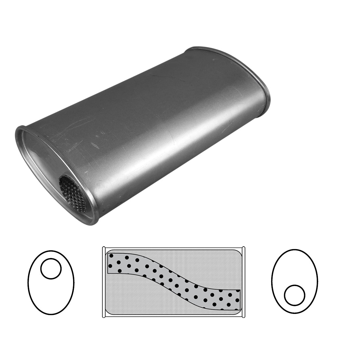 2-1/2" Performance Muffler Offset/Offset - 10" x 4" Oval, 14" Long, Aluminised Steel