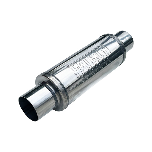 3" Inch Round Performance Muffler Polished 409 Stainless Steel 5" Diameter 12" Long