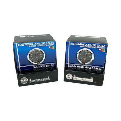 Autotecnica Turbo Diesel 2 Piece Electronic Gauge Kit - EGT Pyrometer & Boost Psi 2" 52mm