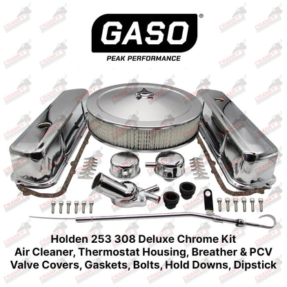 Holden V8 253 308 Deluxe Chrome Kit Rocker Covers Air Filter Thermostat Dipstick