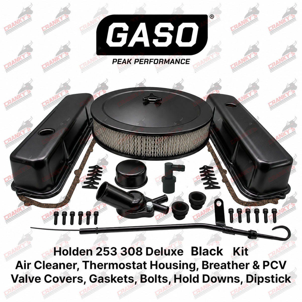 Holden V8 253 308 Deluxe Black Kit Rocker Covers Air Filter Thermostat Dipstick