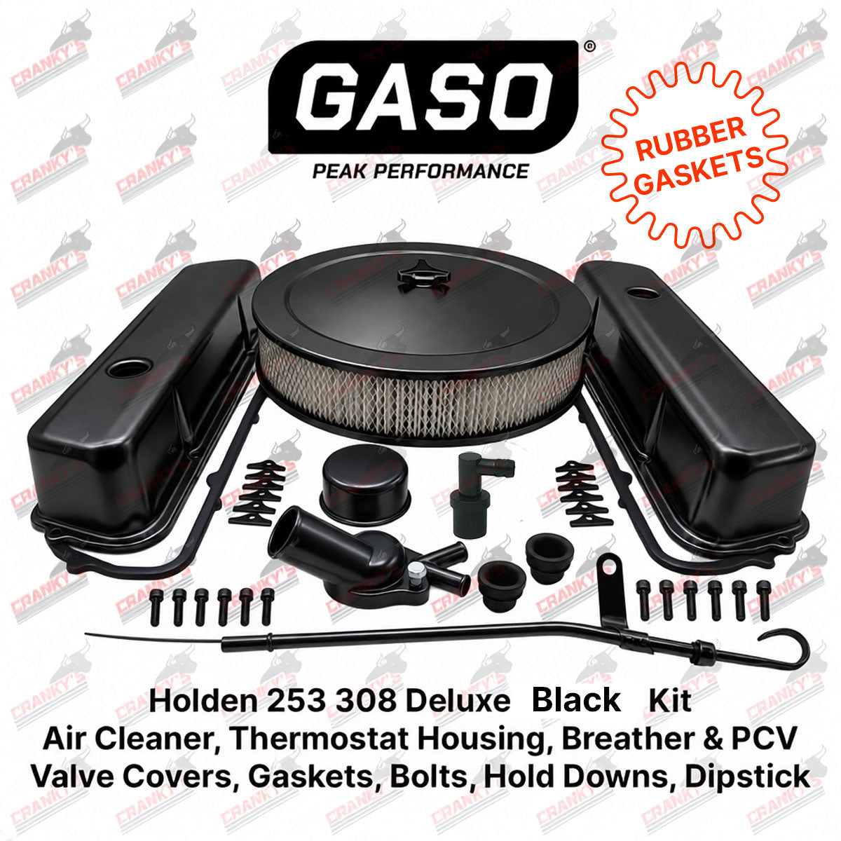 Holden V8 253 308 Premium Black Kit Rocker Covers Air Filter Thermostat Dipstick