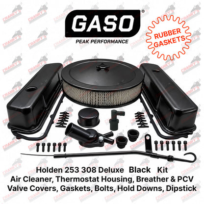 Holden V8 253 308 Premium Black Kit Rocker Covers Air Filter Thermostat Dipstick