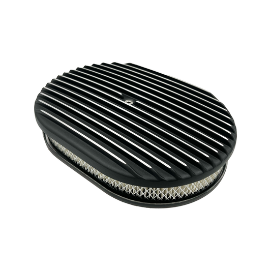 12" Oval Air Cleaner Full Finned Black Cast Aluminium with High Flow Filter