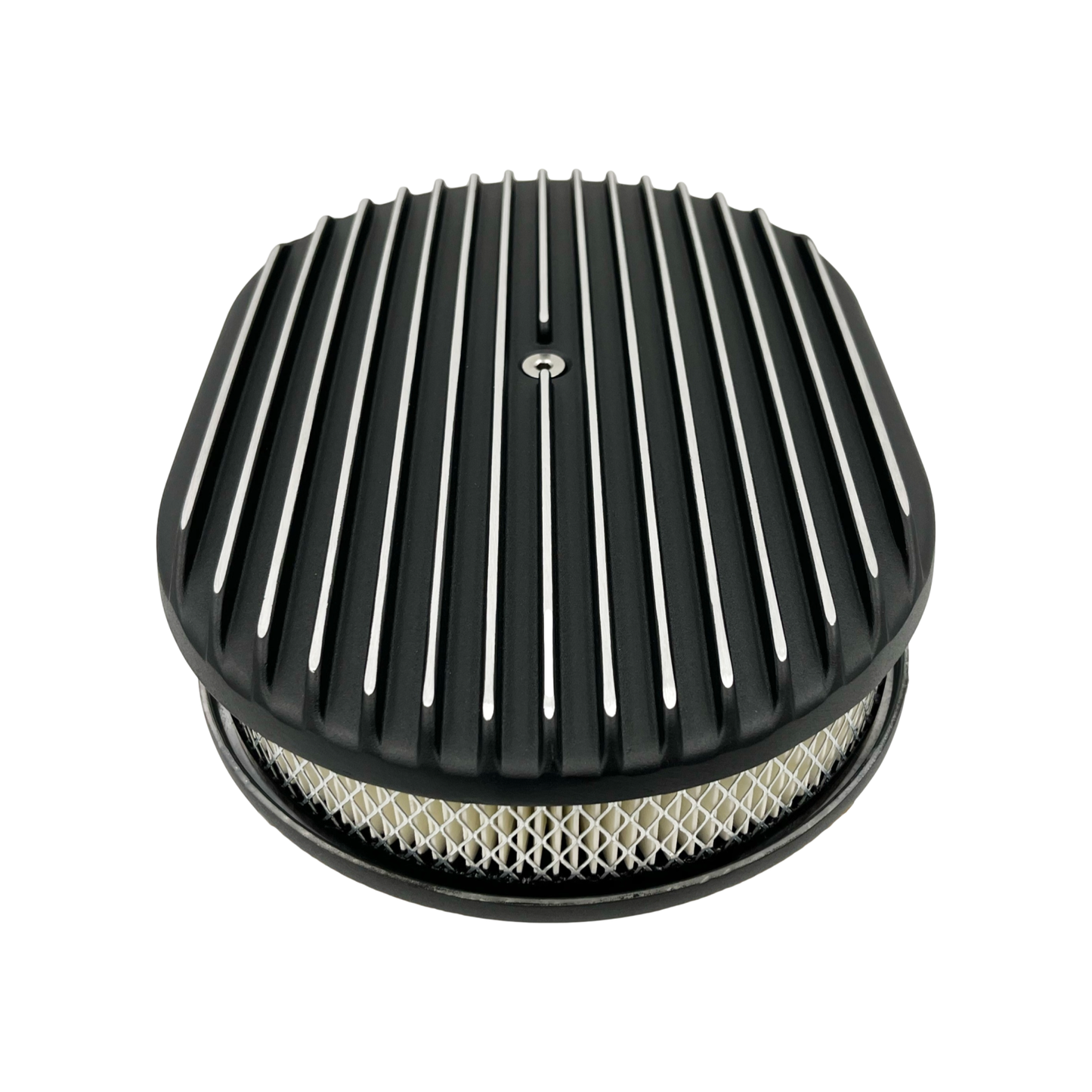 12" Oval Air Cleaner Full Finned Black Cast Aluminium with High Flow Filter