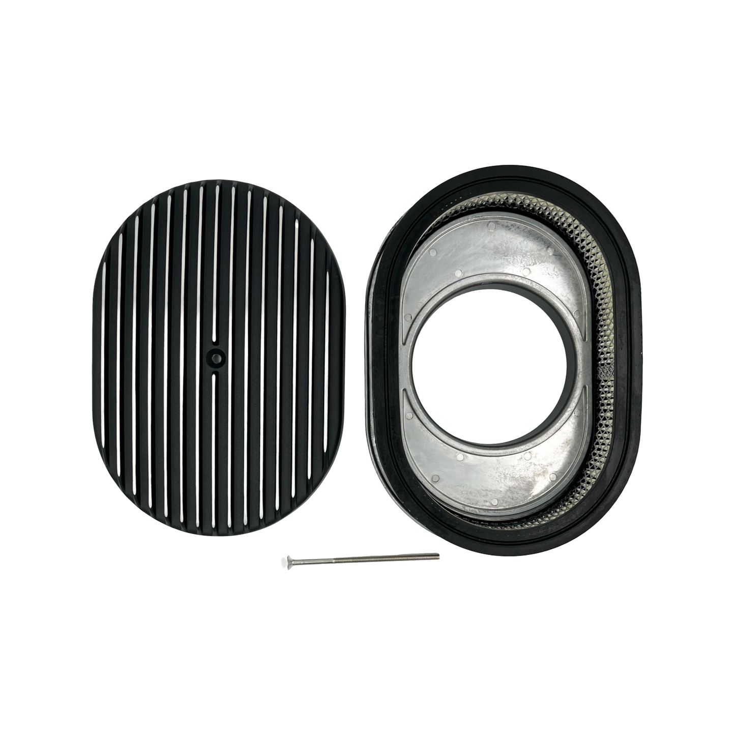 12" Oval Air Cleaner Full Finned Black Cast Aluminium with High Flow Filter