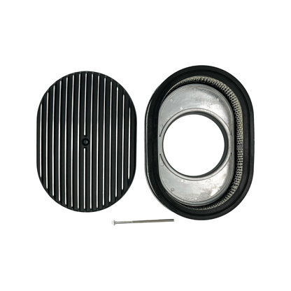 12" Oval Air Cleaner Full Finned Black Cast Aluminium with High Flow Filter