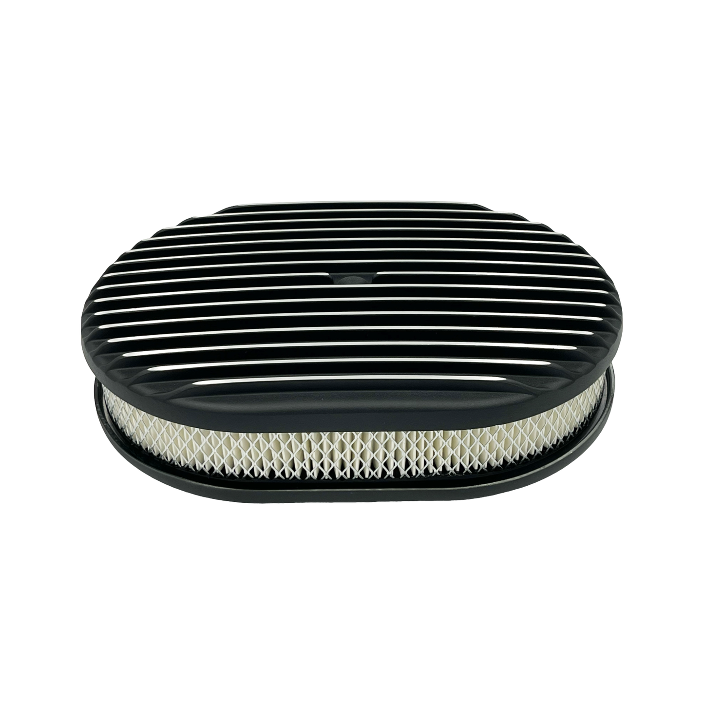 12" Oval Air Cleaner Full Finned Black Cast Aluminium with High Flow Filter