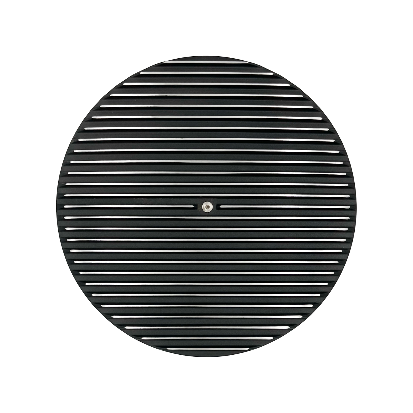 14" x 3" Round Air Cleaner Full Finned Black Cast Aluminium 5-1/8" Neck w Flat Base