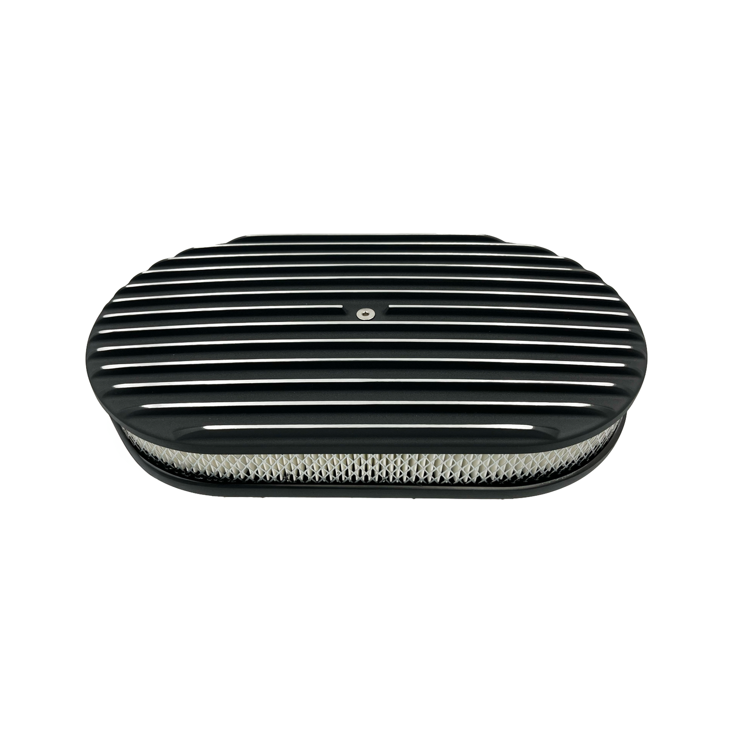 15" Oval Air Cleaner Full Finned Black Cast Aluminium 5-1/8" Neck High Flow Filter