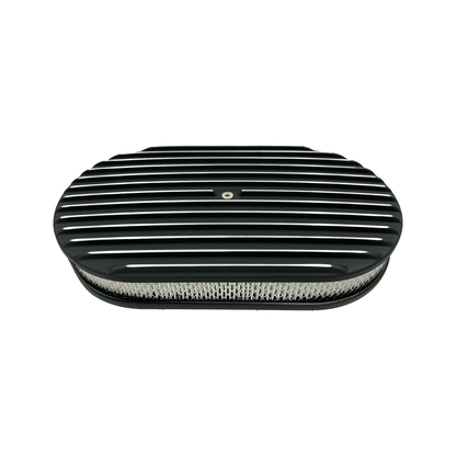 15" Oval Air Cleaner Full Finned Black Cast Aluminium 5-1/8" Neck High Flow Filter