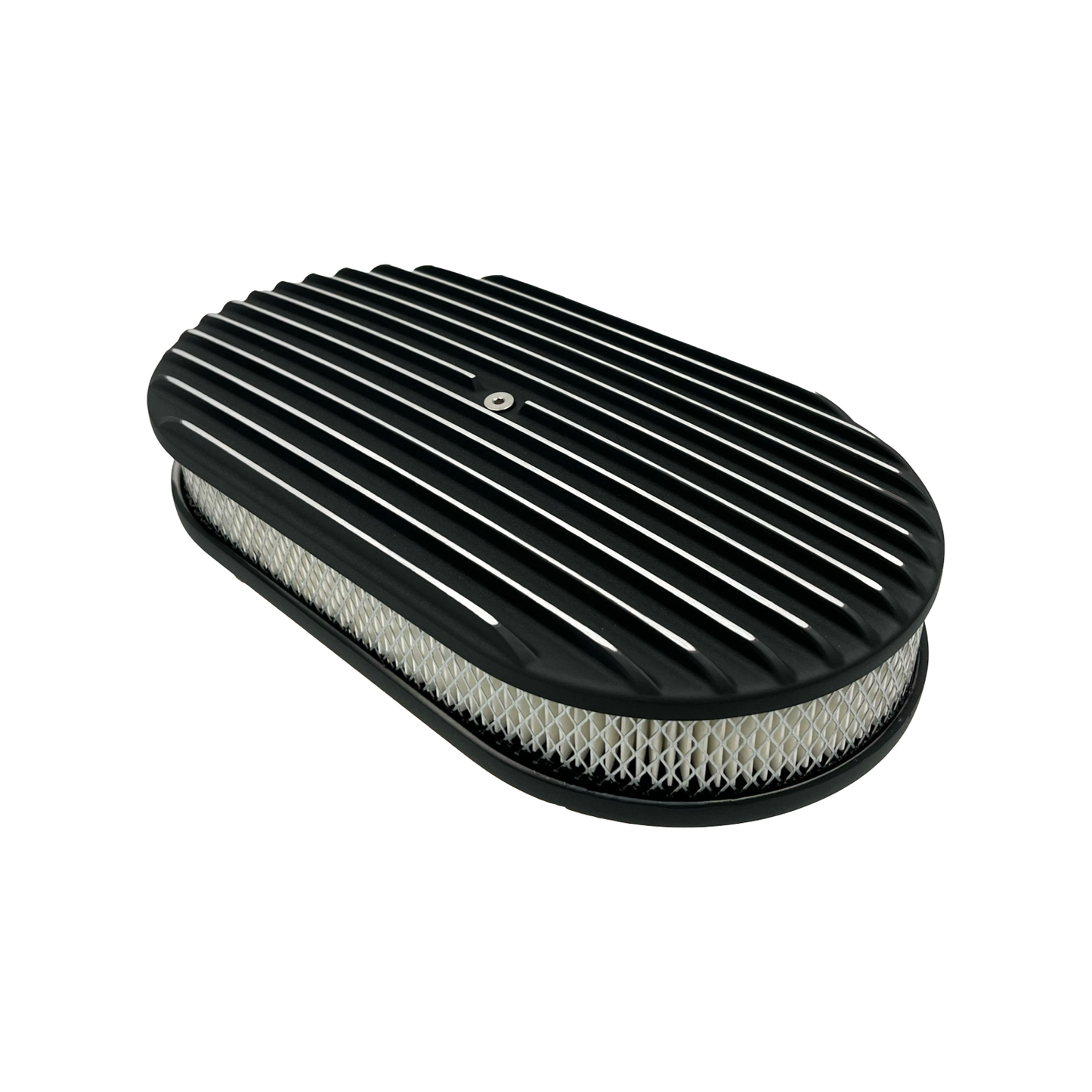 15" Oval Air Cleaner Full Finned Black Cast Aluminium 5-1/8" Neck High Flow Filter