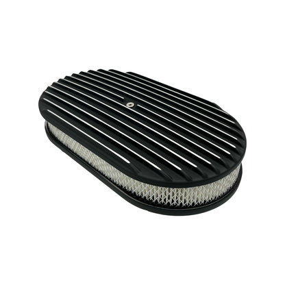 15" Oval Air Cleaner Full Finned Black Cast Aluminium 5-1/8" Neck High Flow Filter