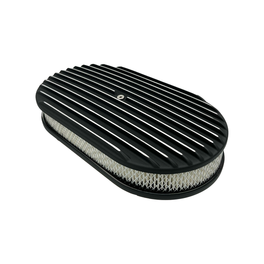 15" Oval Air Cleaner Full Finned Black Cast Aluminium 5-1/8" Neck High Flow Filter