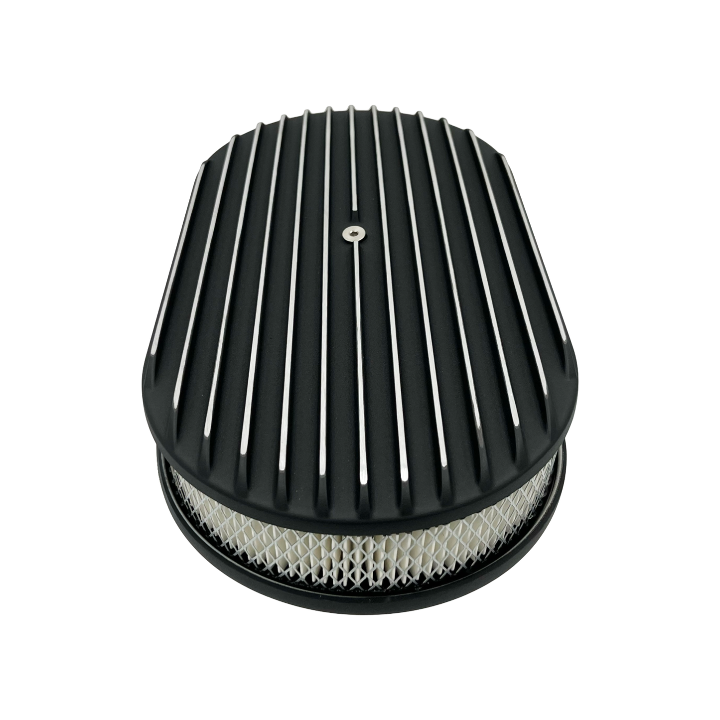 15" Oval Air Cleaner Full Finned Black Cast Aluminium 5-1/8" Neck High Flow Filter