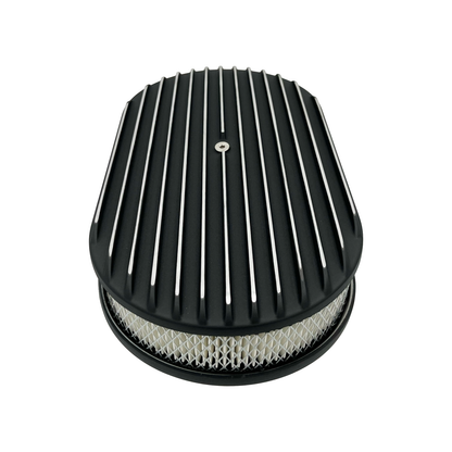 15" Oval Air Cleaner Full Finned Black Cast Aluminium 5-1/8" Neck High Flow Filter
