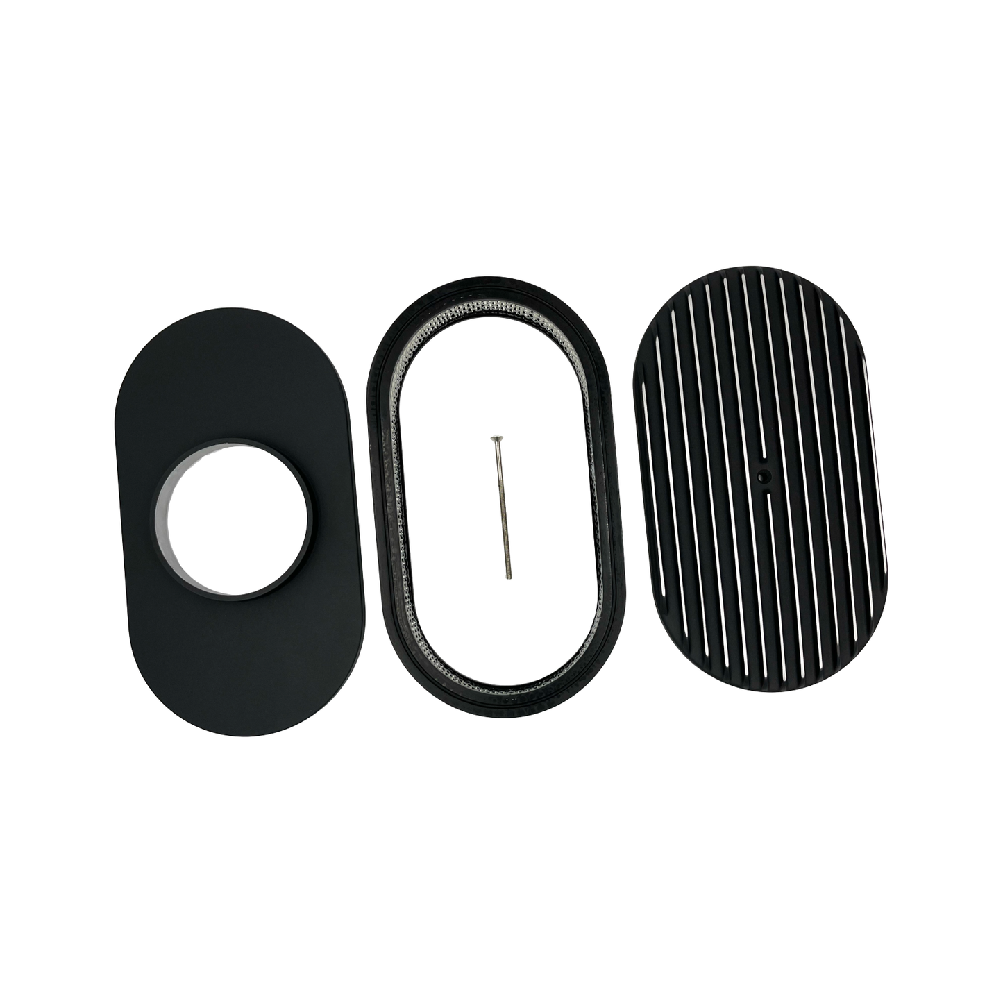 15" Oval Air Cleaner Full Finned Black Cast Aluminium 5-1/8" Neck High Flow Filter