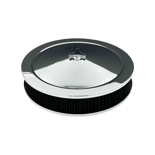 GASO 14" x 3" Chrome Air Cleaner Drop Base 5-1/8" Neck Black Extreme Air Filter Element