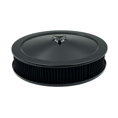 GASO 14" x 3" Black Air Cleaner & Washable Black Gauze Filter 5-1/8" Holley Rochester Edelbrock
