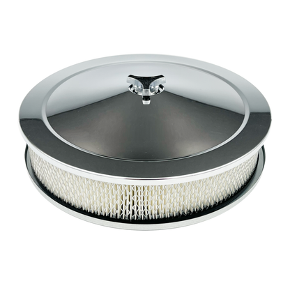 GASO 14" x 3" Chrome Air Cleaner Recessed Base 5-1/8" Neck suit Holley, Edelbrock, Rochester