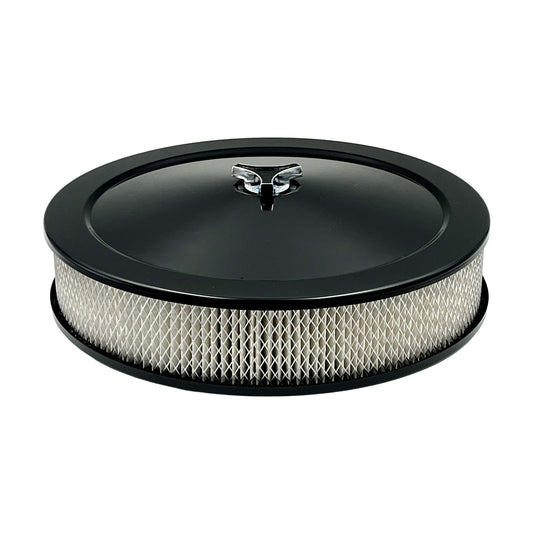 GASO 14" x 3" Black Air Cleaner Recessed Base 5-1/8" Neck suit Holley, Edelbrock, Rochester