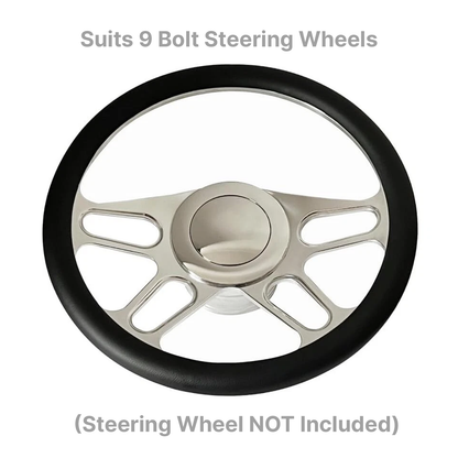 Polished Aluminium Steering Wheel Centre Horn Button Fits 9 Bolt Steering Wheel Large