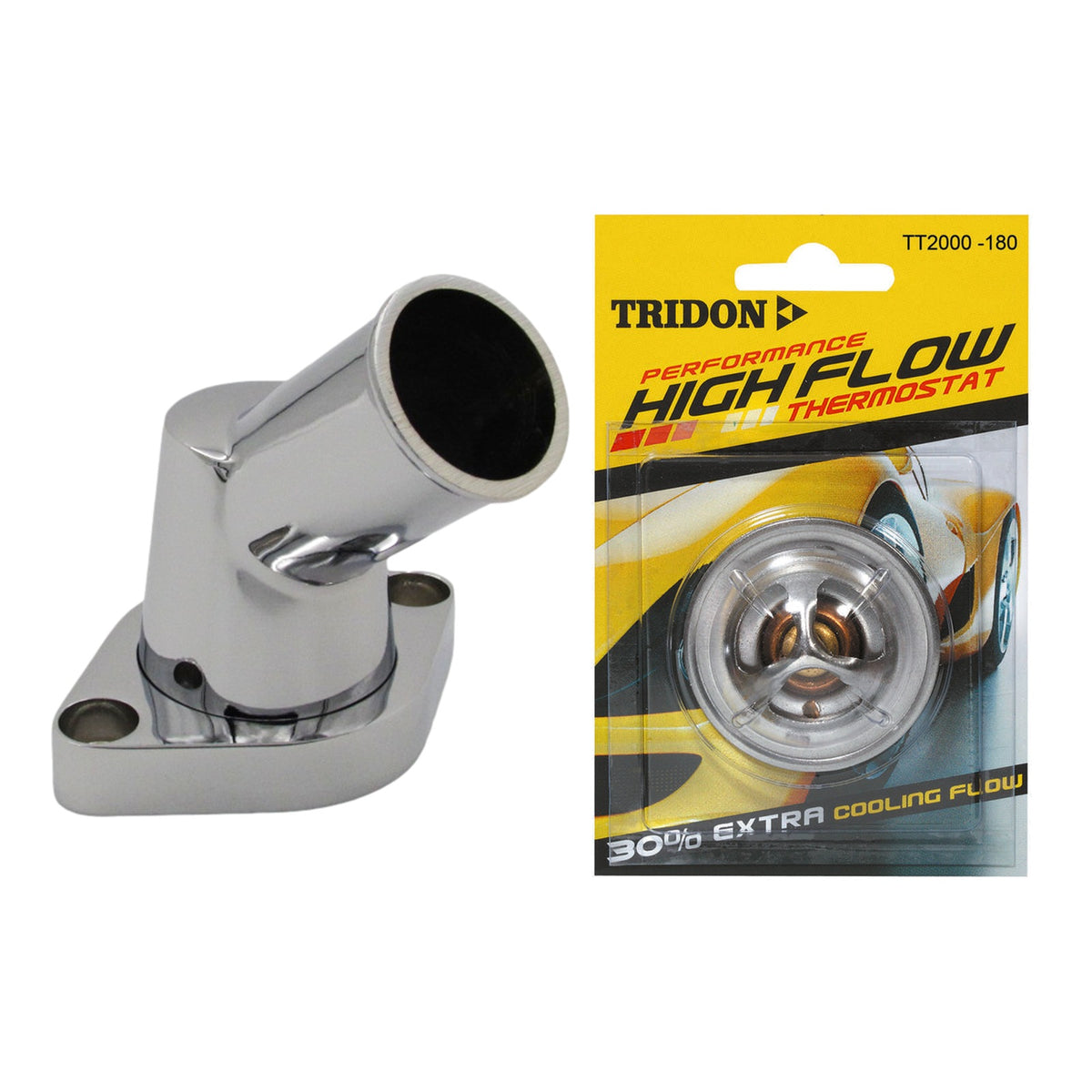 Chrome 45° Swivel Thermostat Housing & Tridon 82°C Thermostat SBC BBC 327 350 396 454