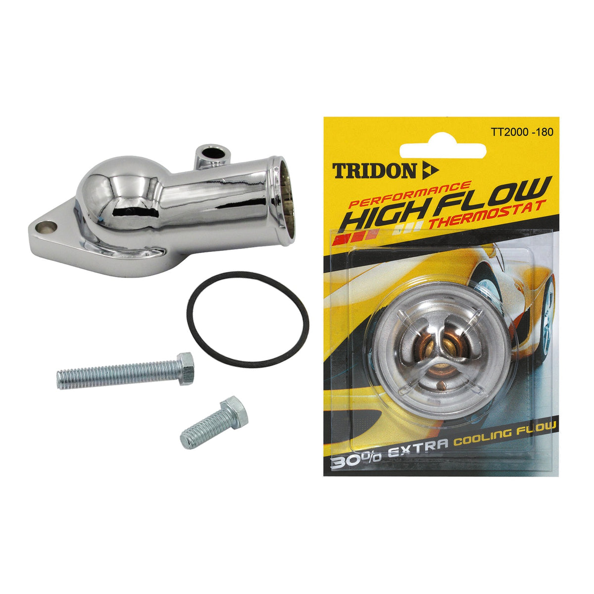 Chrome 30° Thermostat Housing & Tridon 82°C Thermostat Late SBC BBC Chevrolet V8 1966-1975