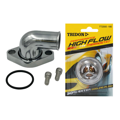 Polished Aluminium 90° Swivel Thermostat Housing & Tridon 82°C Thermostat SBC BBC