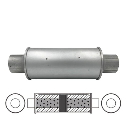 GASO Round Muffler 3" Inch ID Centre/Centre 5" Diam x 12" - Straight Through Chambered