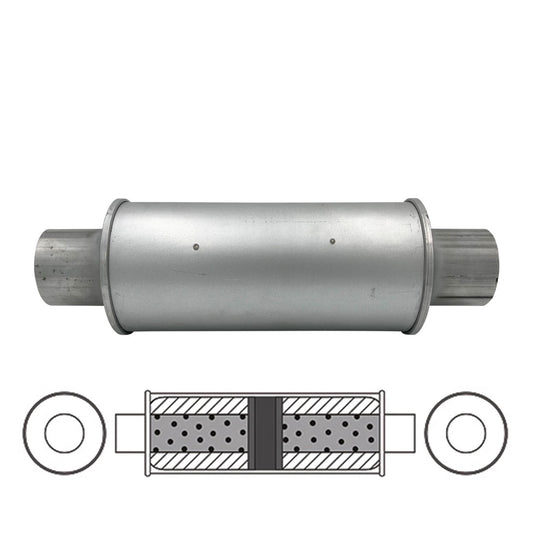 GASO Round Muffler 3" Inch ID Centre/Centre 5" Diam x 12" - Straight Through Chambered