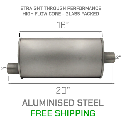 GASO Oval Muffler 2" Inch ID Offset/Centre 8" x 4" x 16" - Straight Through (Glass Packed)