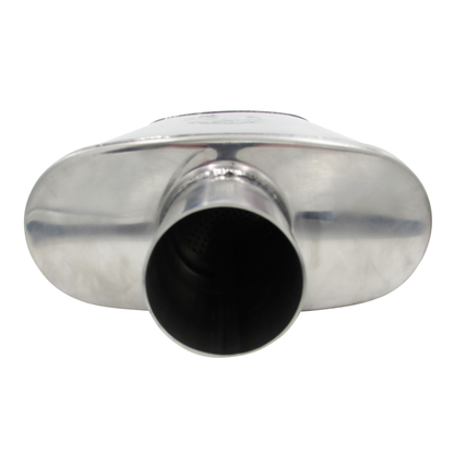 2.5" Competition Muffler 10x4x14 Oval 409 Polished Stainless Steel Offset/Centre