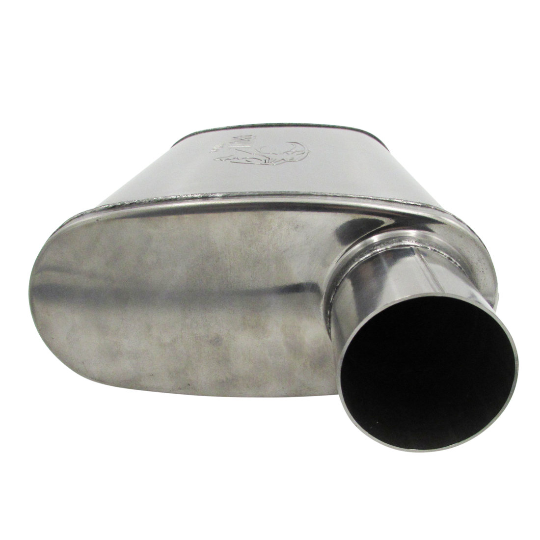 2.5" Competition Muffler 10x4x14 Oval 409 Polished Stainless Steel Offset/Centre
